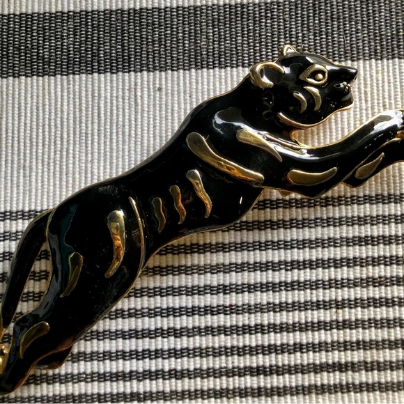 Rare Vintage Mimi Di N Mini Din Black Enamel Jaguar Lion Belt Buckle 8" - Picture 7 of 8